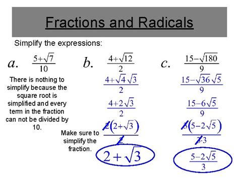 Simplifying Square Root Expressions Numbers with a Root