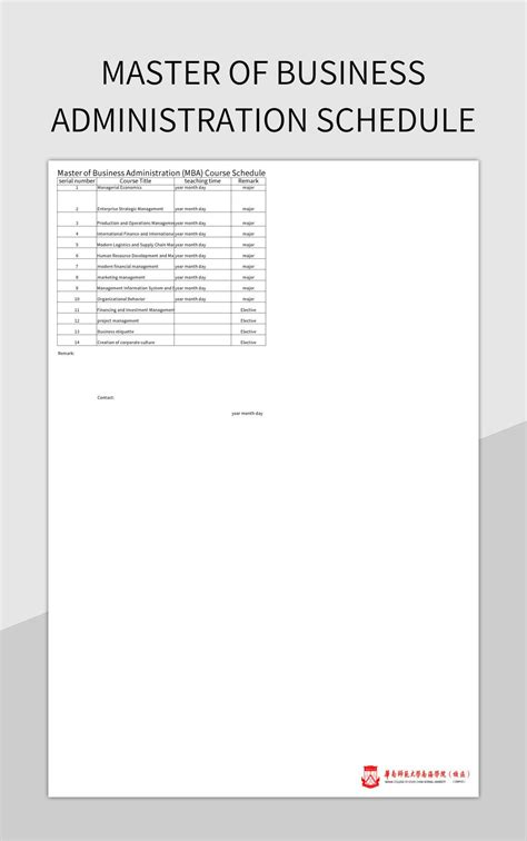 Master Of Business Administration Schedule Excel Template And Google