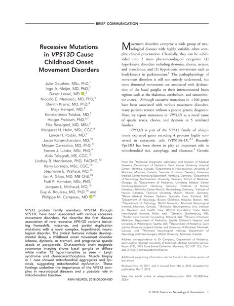 (PDF) Recessive mutations in VPS13D cause childhood-onset movement ... 
