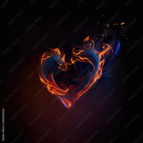 Burning Heart . Fire embers particles over black background. Fire ...