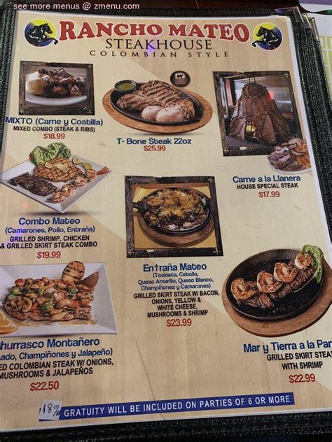 Menu At Rancho Mateo Colombian Steakhouse Elizabeth 27 Westfield Ave