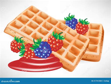 Two Belgian Waffles With Berry Vector Illustration Cartoondealer