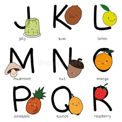 Alphabet Set With Tender Foods From J To R Vector Illustration Stock