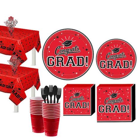 Congrats Grad Red Graduation Party Kit For 36 Guests