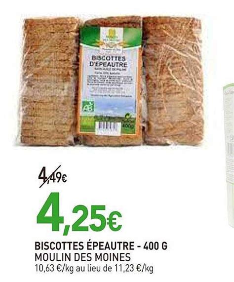 Promo Biscottes épeautre Moulin Des Moines 400 G chez NaturéO