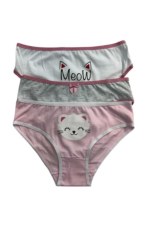 Kit Calcinhas Infantil Meow algodão Confecções Folly Lingerie Infantil no Atacado