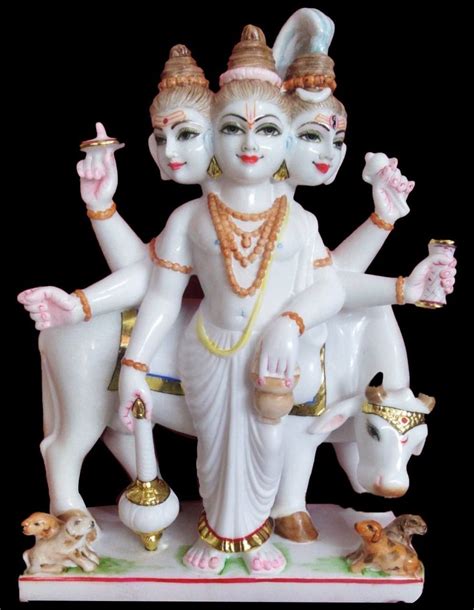 Hindu Feet Painted Marble Dattatreya Statue For Temple At Rs