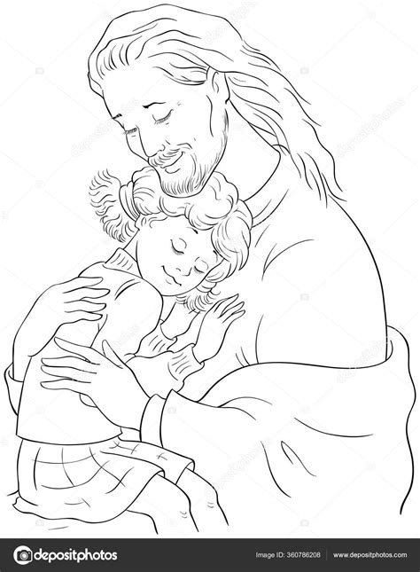 Abrazo Dios Jes S Abrazando Chica Dibujos Animados Vector Para Colorear