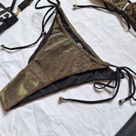 Gold Glittery 2 Piece Bikini With Sexy Straps Women S Fashion Swimwear Bikinis Swimsuits On