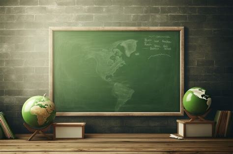 Premium AI Image | Classroom with a Green Chalkboard and Ecofriendly Symbols