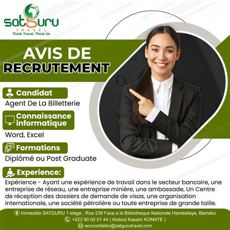 SATGURU RECRUTE AGENT DE BILLETERIE H F Y A Bara Offres D Emplois