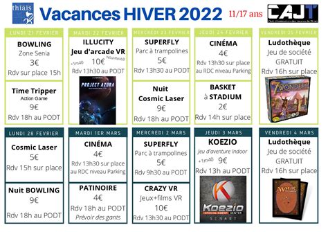 Planning Des Vacances D Hiver Au Cajt Club D Animation Des