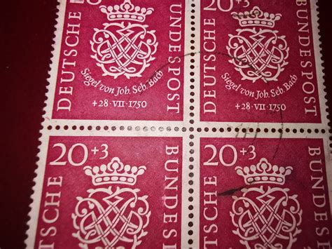 Bund 1950 Bach 20 Pf 122 Vollstempel Ortsstempel Viererblock Unterrand