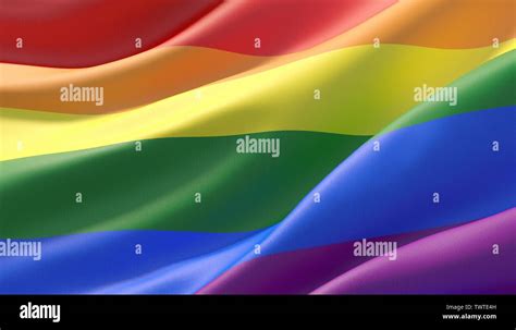 Waved Highly Detailed Close Up Bright Rainbow Gay Flag LGBT Community D Illustration Stock