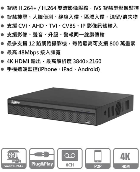 【本周限時購物優惠】大華 Dahua Dhi Xvr5108hs 4kl 8路 1080p智慧型五合一數位錄影主機