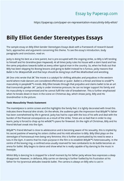 Billy Elliot Gender Stereotypes Essays Free Essay Example