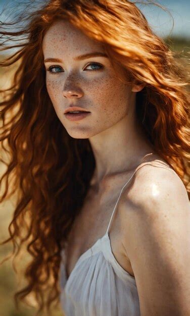 Premium Photo | Portrait of a beautiful redhead girl with freckles on ...