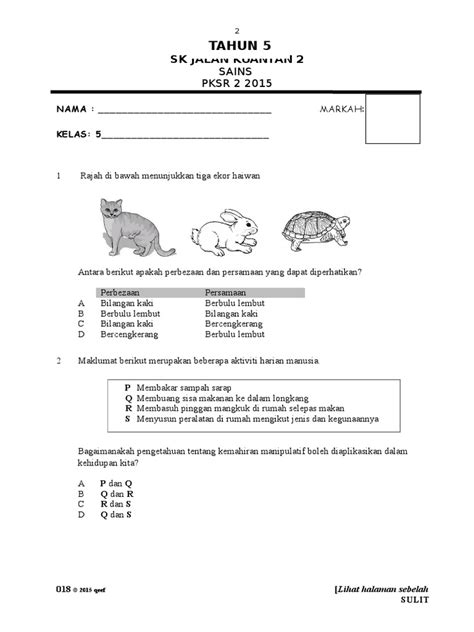 Soalan Sains Tahun 5 Pdf