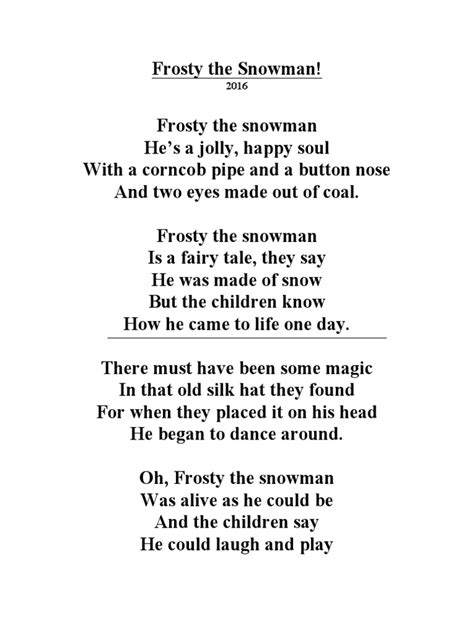 Frosty The Snowman Lyrics Pdf