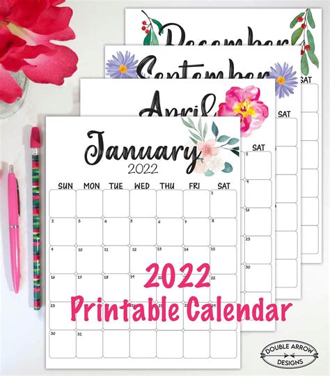 2022 Calendar Template Printable And Free Double Arrow Designs