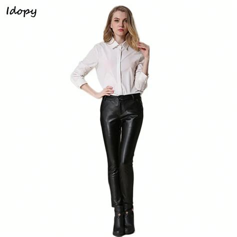 Idopy New Autumn Classic Womens Leather Pants Black Pu Business Office