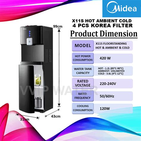 Midea Water Dispenser 3 SUHU Penapis Air Hot Warm Cold With 4 Korea Halal Filter Set