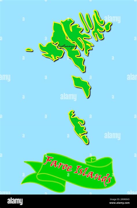 Mapa de Islas Feroe con subregiones en Verde Nombre del País en Rojo