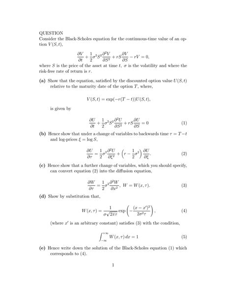 Solution Td Using The Black Scholes Equation For A Continuous Time