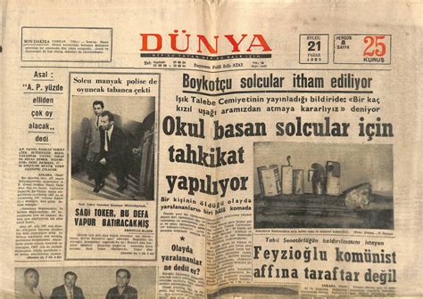 Dünya Gazetesi 21 Eylül 1969 Sadi Toker Emniyet Müdürlüğünde Temel