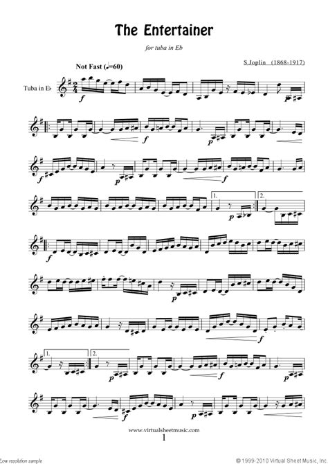 Free Joplin The Entertainer Sheet Music For Tuba In Eb Solo