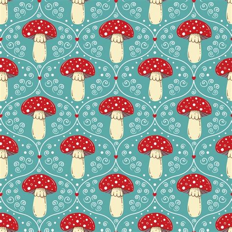 Premium Vector Autumn Seamless Pattern With Cute Amanita Mushrooms