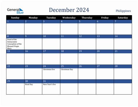 December 2024 Philippines Monthly Calendar With Holidays