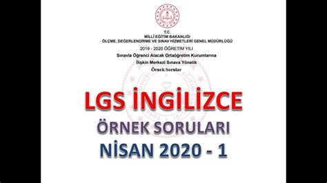 Lgs İngİlİzce Nİsan 2020 Meb Örnek Sorulari 1 ÇÖzÜmlerİ Youtube