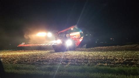 Corn Harvest Case Ih Shelling Corn At Night Near Centervile