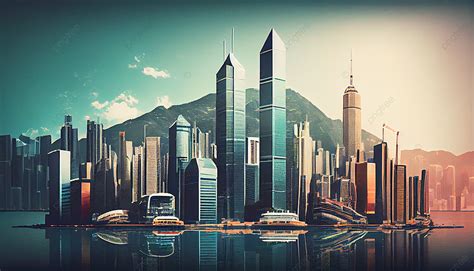 city skyline high rise buildings landscape background city building