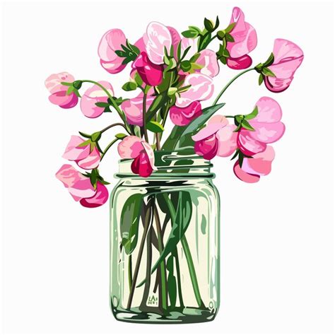 Sweet Peas In Jar Clipart On White Background Premium AI Generated Vector