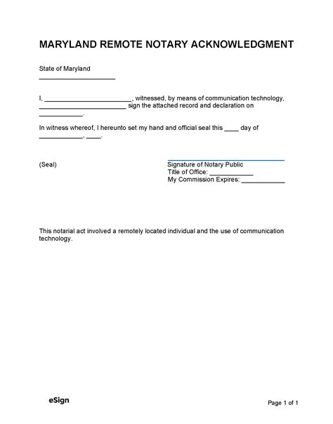 Free Maryland Notary Acknowledgment Form PDF Word