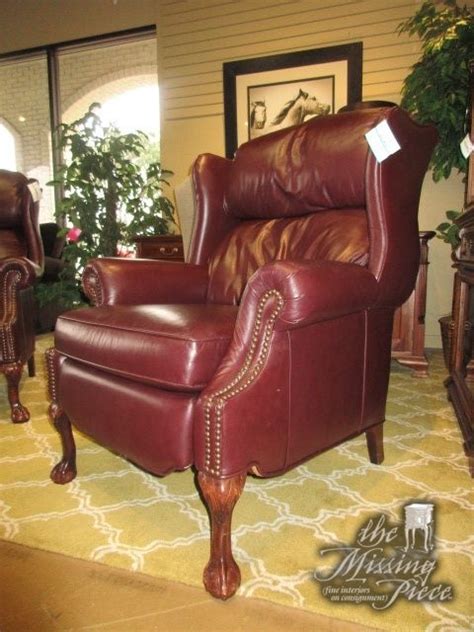 Barcalounger Wingback Recliner In A Wine Colored Leather With Nailhead