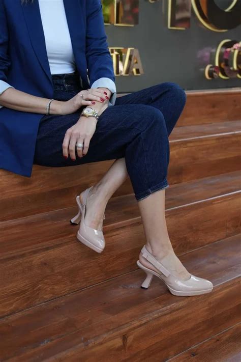 SKT 070 Nude Rugan Arka Açık Platform Topuklu Ayakkabı Shoemol Ayakkabı Çanta