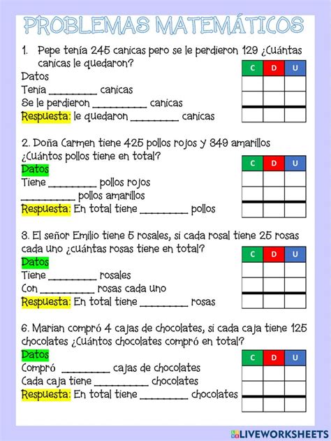 Problemas matemáticos online exercise for segundo de primaria