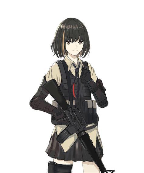 Safebooru 1girl Absurdres Artist Request Assault Rifle Black Hair