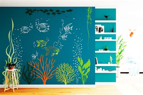 Underwater Wall Decal Under The Sea Aquarium Vinyl Large Art Etsy