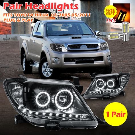 Pair Headlights Black DRL HALO Projector Lamp Angel Eyes For Toyota