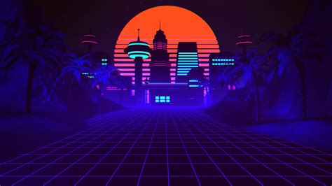 Fond d écran Synthwave Retrowave Vaporwave ville 3840x2160