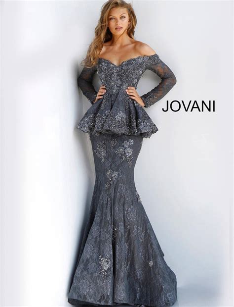 French Novelty Jovani 62380 Off Shoulder Gown With Peplum