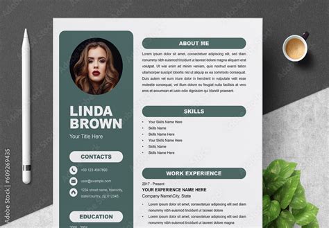 Simple Resume Layout with Top Bar Stock Template | Adobe Stock