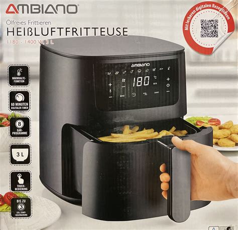 AMBIANO Heißluftfritteuse Fritteuse ölfreies frittieren 3L digitales