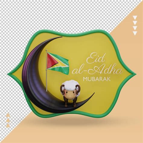 D Eid Al Adha Bandeira Da Guiana Renderiza O Vista Frontal Psd Premium