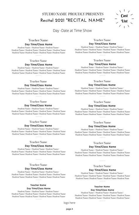 Recital Program Template Google Docs 