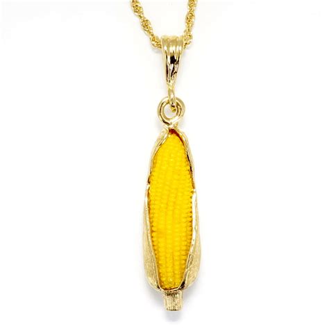 Large 14kt Gold Vermeil Corn Necklace With Yellow Cob Agrijewelry